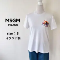 希少 MSGM MILANO Tシャツ 華やか装飾デザイン 白Sイタリア製