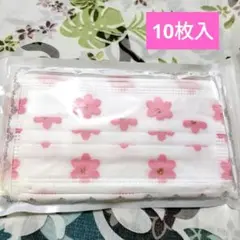 【10枚入】ピンク 花柄 不織布マスク チュールレース