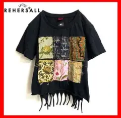rehersail✨パッチワーク フリンジ付き Tシャツ 黒