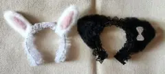 ぬいぐるみ用カチューシャ 白うさぎ 黒猫