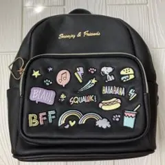 Snoopy & Friends 黒の刺繍リュック