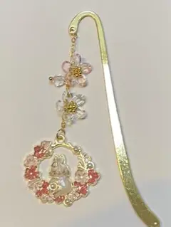 2点のみ✩.*˚オッドアイ兎と桜満開のブックマーカー しおり 栞