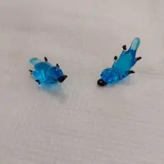 青いガラス カモノハシ フィギュア2点セット ガラス細工 工芸
