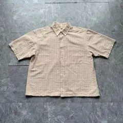 old uniqlo 短丈 チェックシャツ　シアサッカー　ボックスシルエット