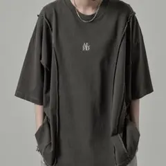 【Alfred Alex】切替えワンポイントピグメントTシャツ ブラック