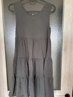 ダークグレー コットン ノースリーブワンピース