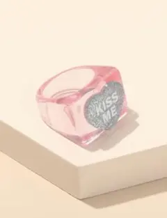 クリアピンクハートリングKISS MEかわいい韓国指輪キスミーグミフランフラン