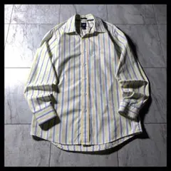 00s OLD GAP レギュラーカラー ストライプ シャツ 長袖 青 黄色 M