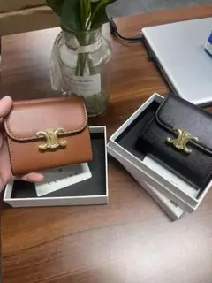 美品✨ CELINE セリーヌ レザー 三つ折り財布 ブラック×ブラウン