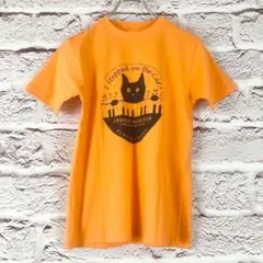 z2841:Printstar プリントTシャツ　ネコピアノ猫　オレンジ　M