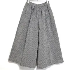 【イチ】ギンガムチェック・ ガウチョパンツ・ 黒×白・日本製・綿麻混