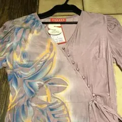 YOKANG ヨーカン ワンピース 花柄 ドット カシュクール ノースリーブ 白 YOKANG ヨーカン ワンピース 花柄 ドット カシュクール