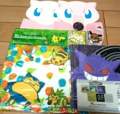 ポケモン タオル 　2種類　未使用　オマケ　ステッカー　缶バッチ等　まとめ売り