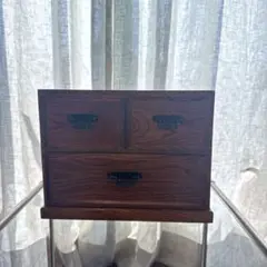 アンティーク木製小物収納箱｜3段引き出し（27×17×21cm）