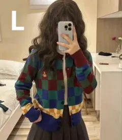 Vivienne westwoodチェックのレトロな刺繍カーディガン L