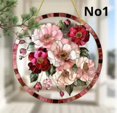 【20×20cm】薔薇雑貨　ピンクローズ　ステンドグラス風　サンキャッチャー風