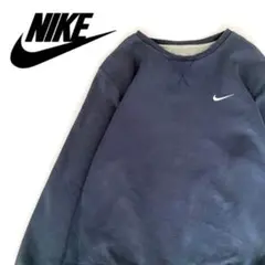 NIKE ナイキ スウェット トレーナー ワンポイント 刺繍 紺 スウッシュ