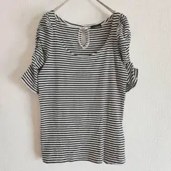 【CROLLA】（F）パワーショルダーTシャツ/パフスリーブボーダーカットソー