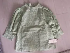 【新品タグ付】ギンガムチェック　ブラウス　パステルグリーン　パフスリーブ