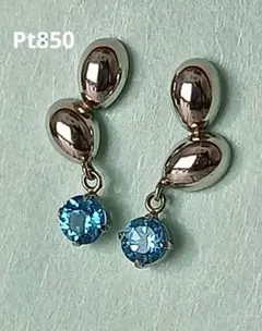 Ptプラチナピアス 天然石ブルートパーズ 存在感あるボリュームピアス 美品
