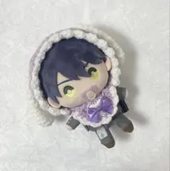 ぬい服　16cm ベビーボンネット、スタイセット　垂れ耳うさぎ　紫　にじぬい