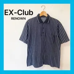 ☆EX-Clubレナウンストライプ ポロシャツ 黒と白サイズL日本製