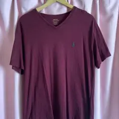 POLO Ralph Lauren バーガンディ Vネック Tシャツ Lメンズ
