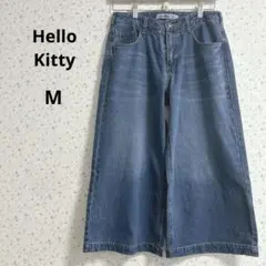 a284ハローキティ【M】デニム ガウチョパンツ ワイド