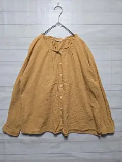 スタディオクリップ マスタード色フリル付き長袖シャツ