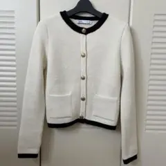【美品】ZARA ニット　カーディガン 金ボタン　バイカラー　Mサイズ