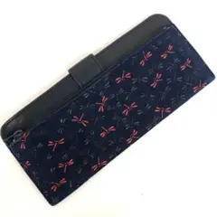 インデン☆鹿革 長財布 紺色/トンボ柄