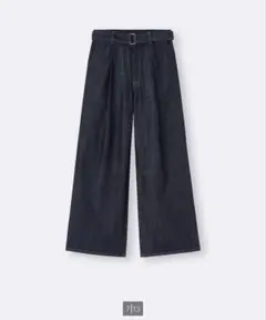 GU ライトデニムベルテッドワイドパンツ　ダークグレー　Mサイズ　レディース