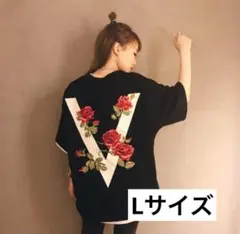 L メンズ　レディース　半袖Tシャツ　バラ　黒　大きいサイズ　韓国
