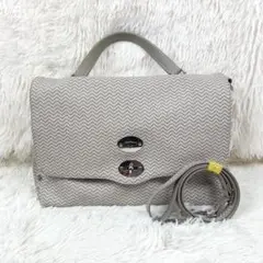 ☆美品☆ ザネラート ポスティーナM 波紋 グレー系 ショルダーバッグ 2way
