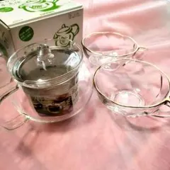 ①HARIO茶茶急須耐熱ガラス製ポット450ml②メーカー不明ガラス製カップ２個