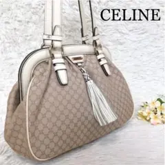 ✨美品✨CELINE ショルダーバッグ 白マカダム がま口 キャンバス×レザー