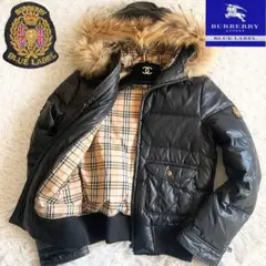 7 BURBERRY バーバリーブルーレーベル ダウンジャケット ファー 黒 L