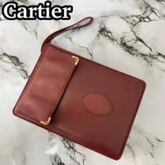 美品 カルティエ クラッチバッグ マストライン エンボスロゴ レザー ボルドー