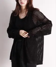 美品【WESTSEA】透かし編み ニット オーバーサイズ ボタンカーディガン