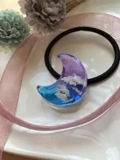 NO.12 三日月夜空のレジンヘアゴム・キーホルダー