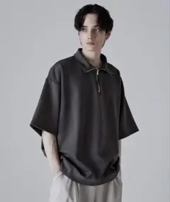 CLEL ハーフジップ デザイン 半袖プルオーバーTシャツ