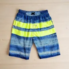 【美品】青と黄色のストライプ水着140