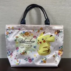 ピカチュウ　トートバッグ　内側ギンガムチェック　マチあり