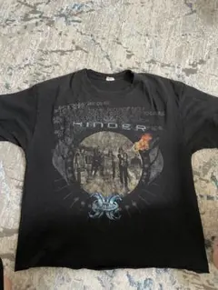 HINDER グラフィックTシャツ 黒　バンT 古着 短丈　切りっぱなし