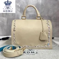 【美品】A.D.M.J 現行品 クリスタル クリームベージュ2WAYハンドバッグ