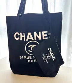 CHANELノベルティ キャンバス トートバッグ ミニポーチ付き ブラック
