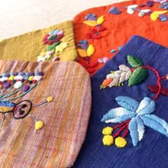 会津木綿/手刺繍/蝶/東欧花刺繍/セット