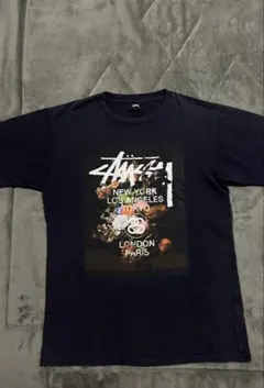 OLD Stüssy フラワーグラフィック Tシャツ ネイビー