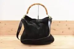 GUCCI レディース 2way ハンドバッグ ショルダーバッグ スエード 黒
