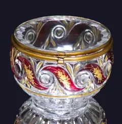 オールド・バカラ ルッセ 上級作品 ワインレッド色被せ ブロンズ 金彩 蓋物
